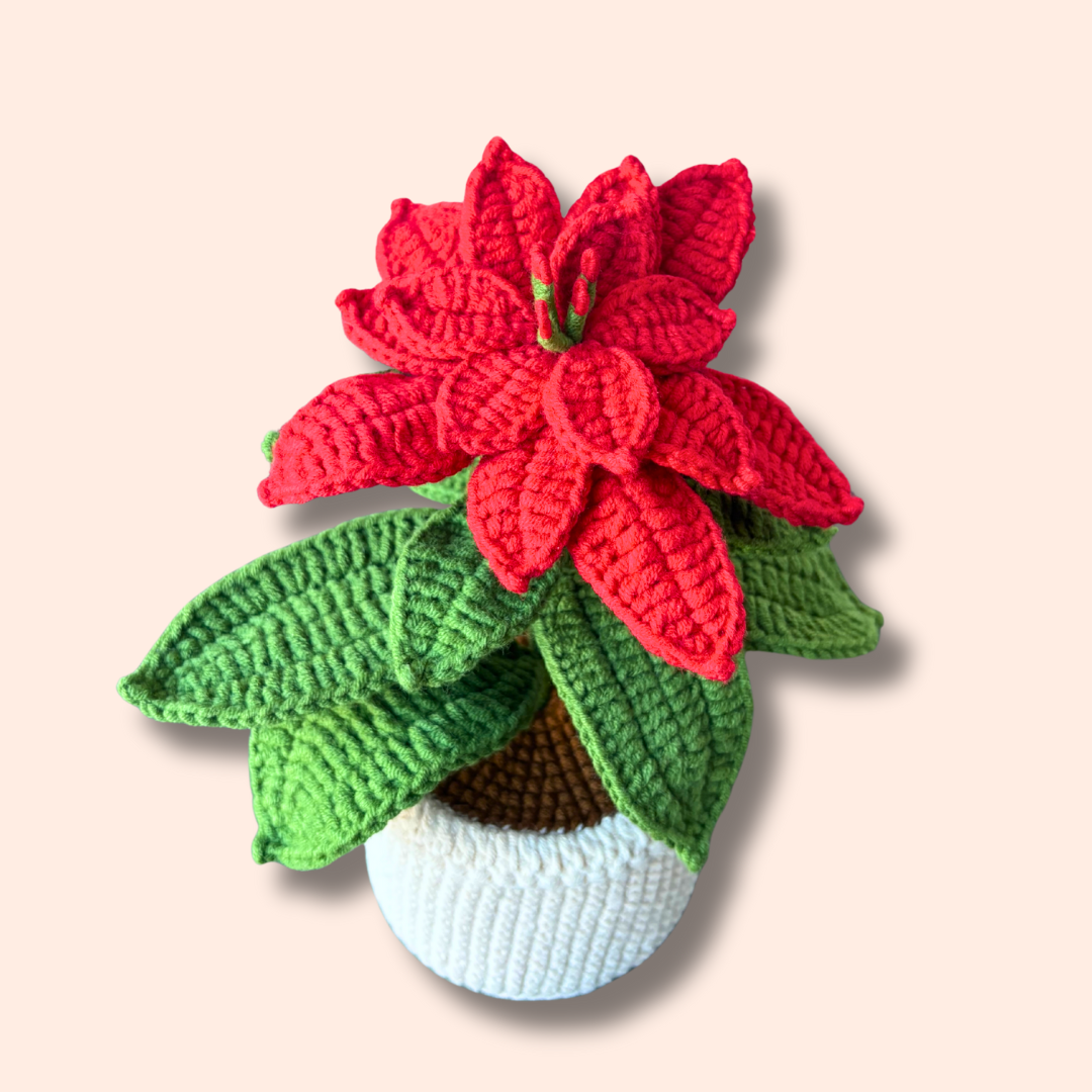 Handmade crocheted Poinsettia plant