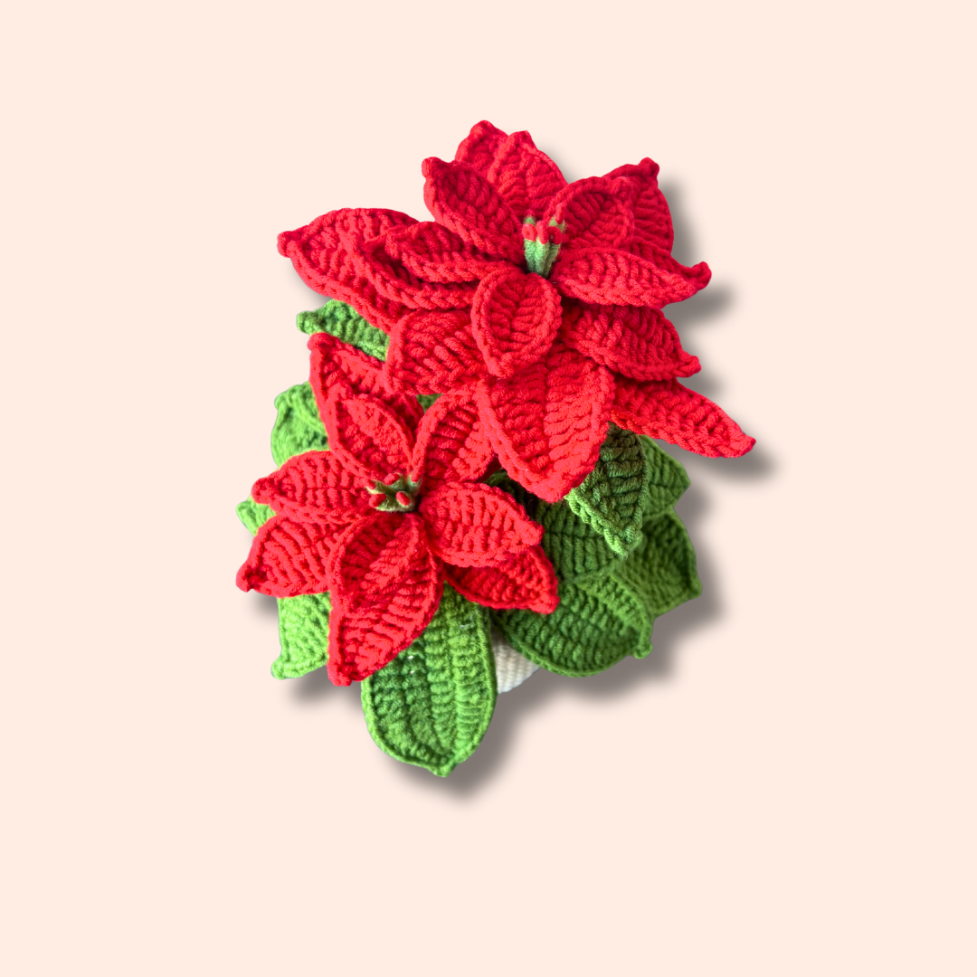 Giant handmade crocheted Poinsettia plant
