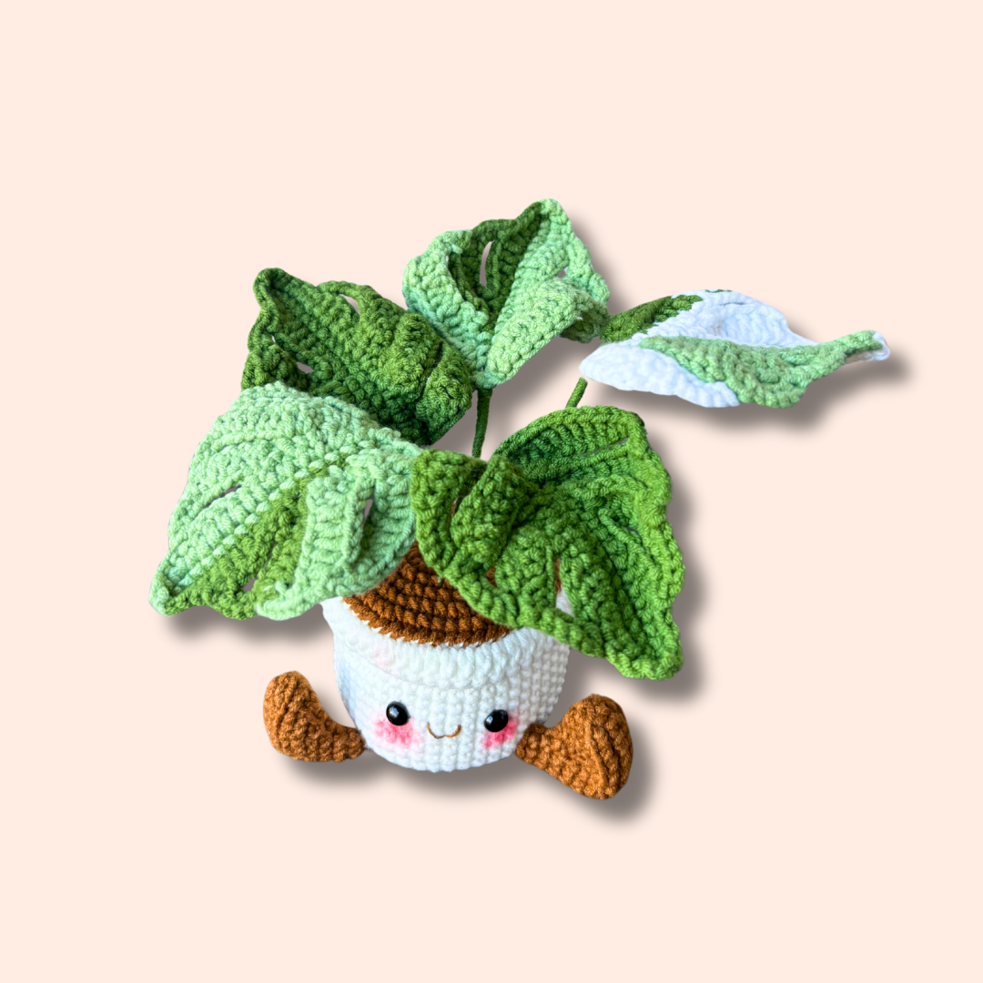 Handmade crocheted Monstera plant