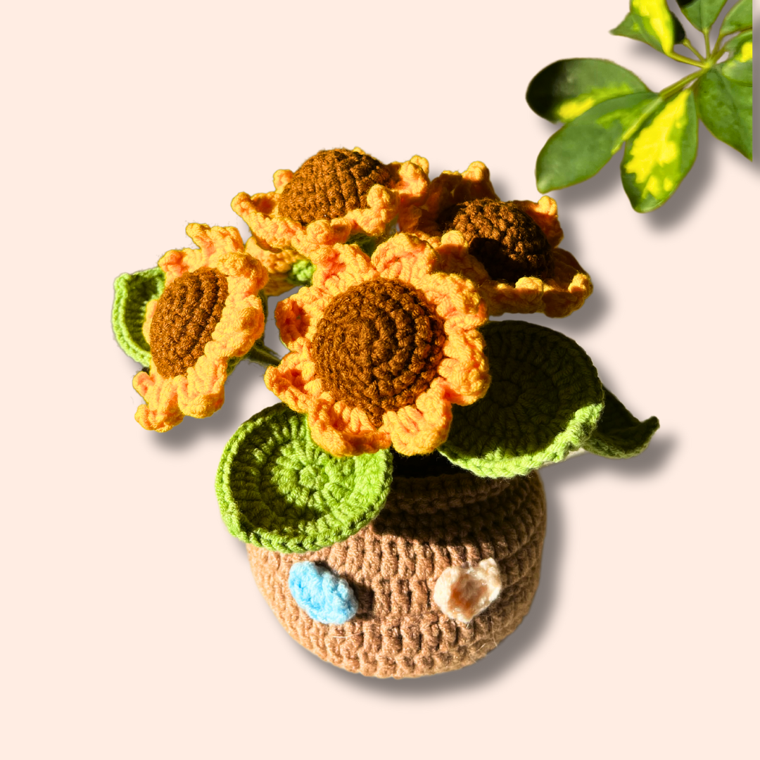 Crocheted Big Sunflower Pot