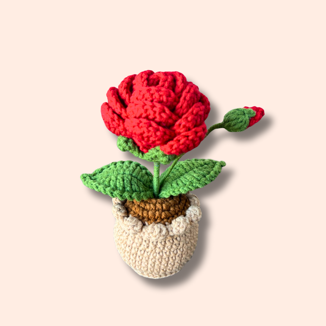 Mini handmade crocheted red rose