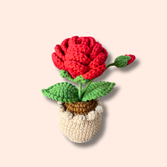 Mini handmade crocheted red rose
