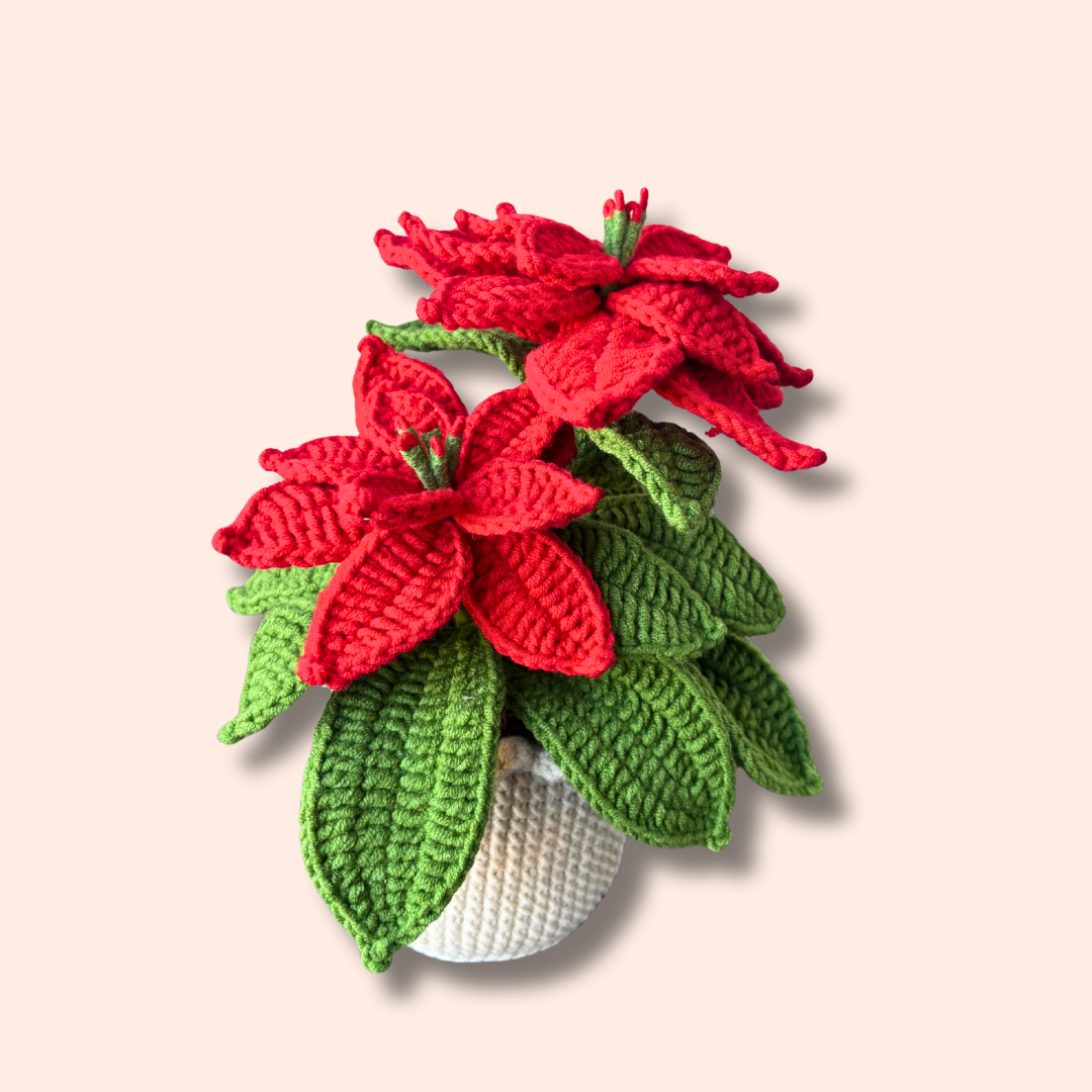 Giant handmade crocheted Poinsettia plant