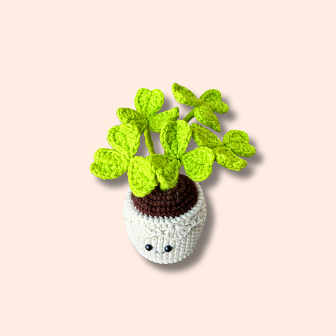 Mini handmade crocheted shamrock plant