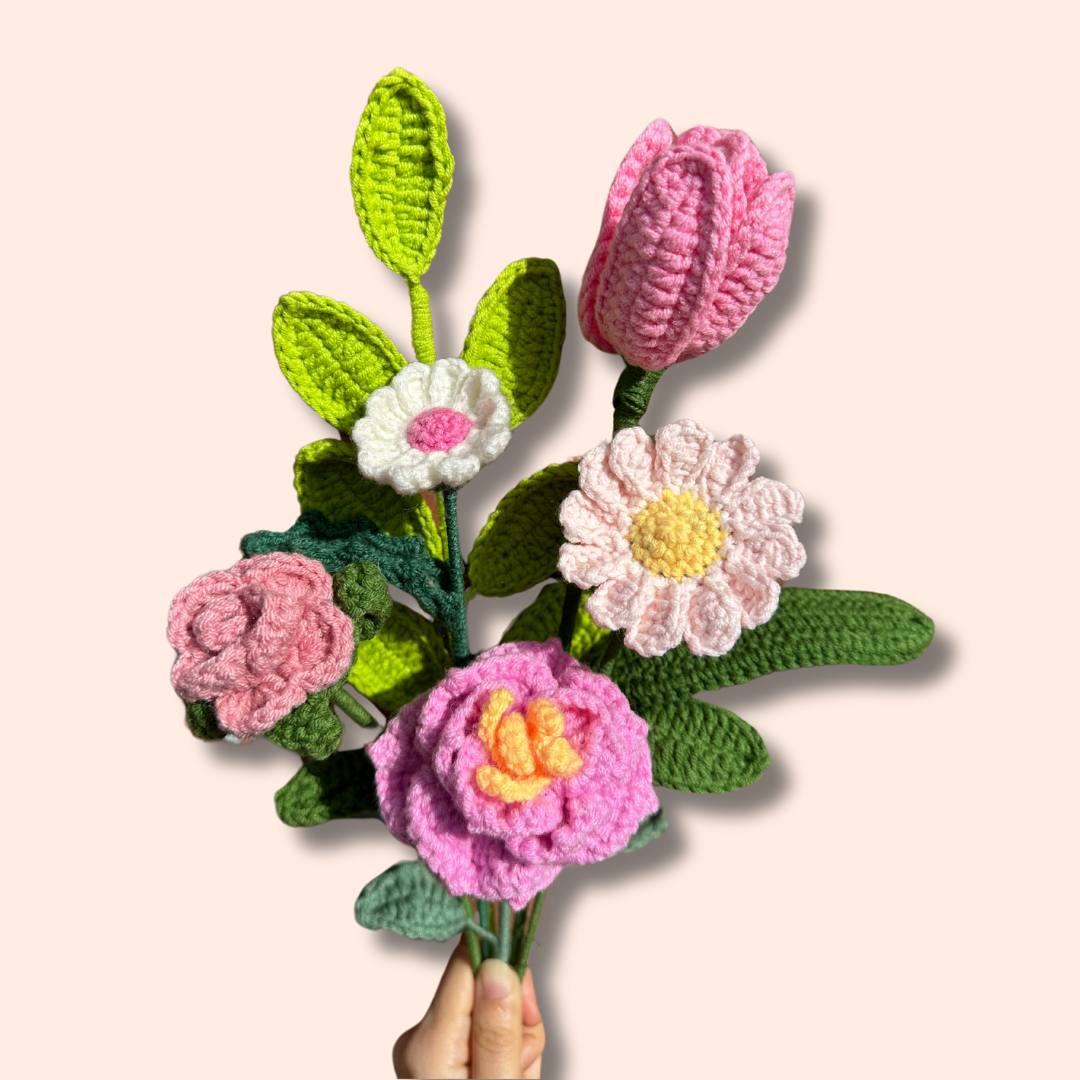 Crocheted Pinky Blooms Bouquet