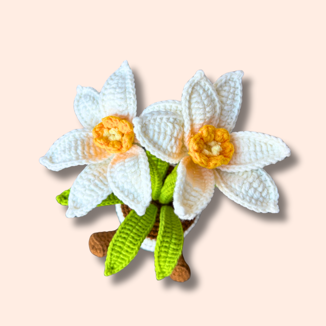 Large handmade crocheted daffodil plant