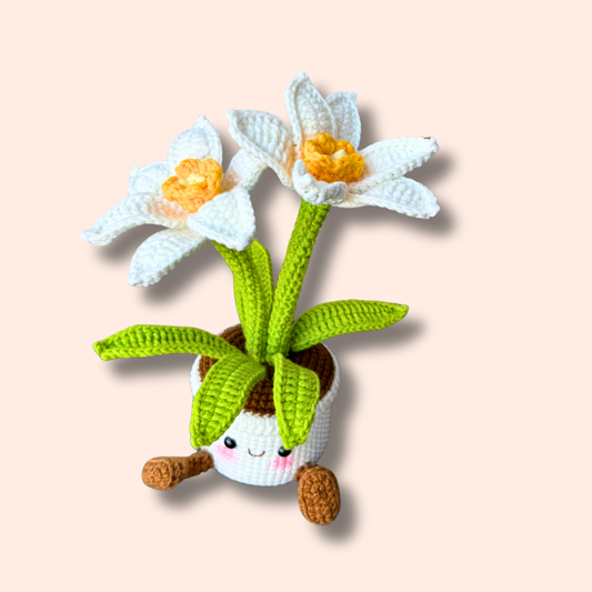 Large handmade crocheted daffodil plant