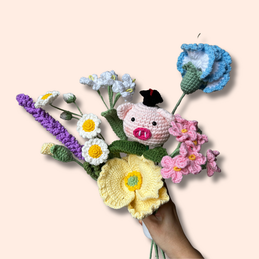 Crocheted Graduate Piggy Bouquet