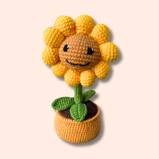 Handmade crocheted smiling Sunflower from game