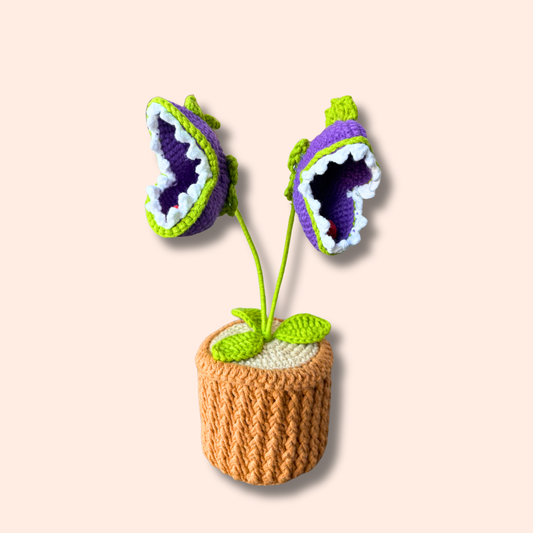 Handmade crocheted two Chomper heads pot